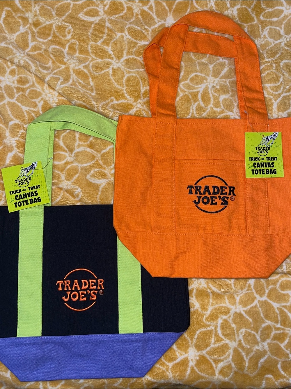 Trader Joe’s Canvas Tote - Orange & Black with Lime Accents